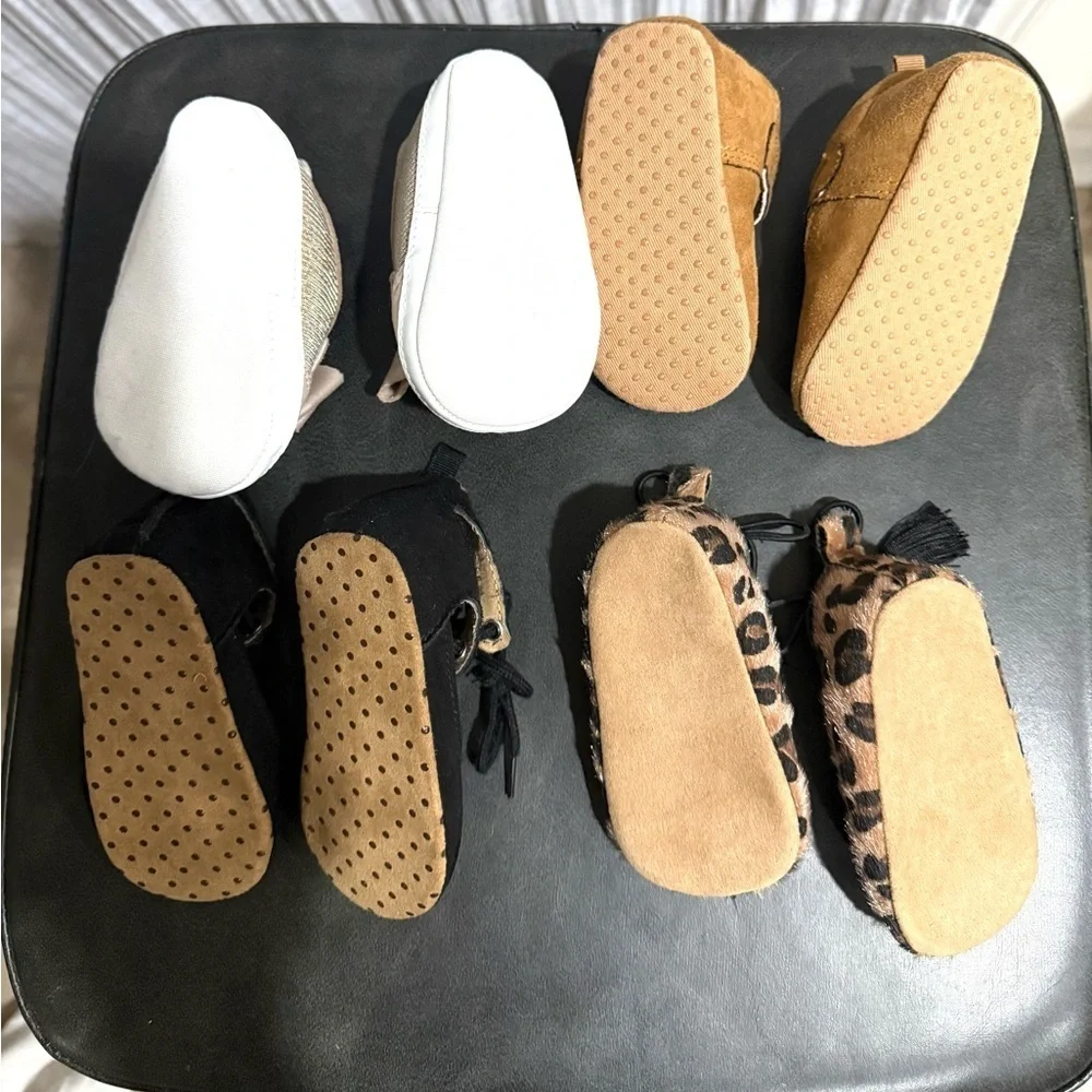 Stylish Kids Shoes Set - Black, Tan, Leopard Print set of 4 soft